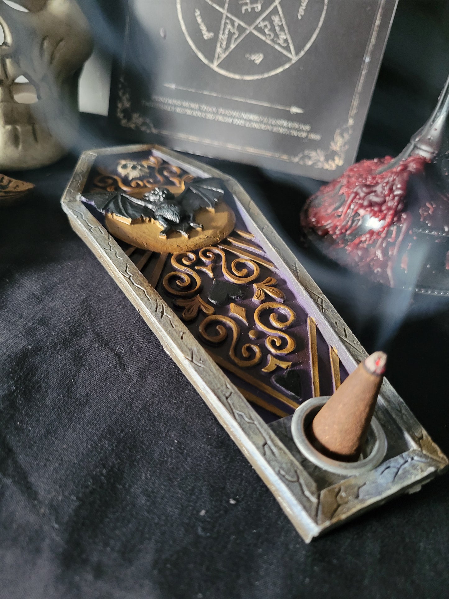 Vampire Bat Coffin Incense Burner
