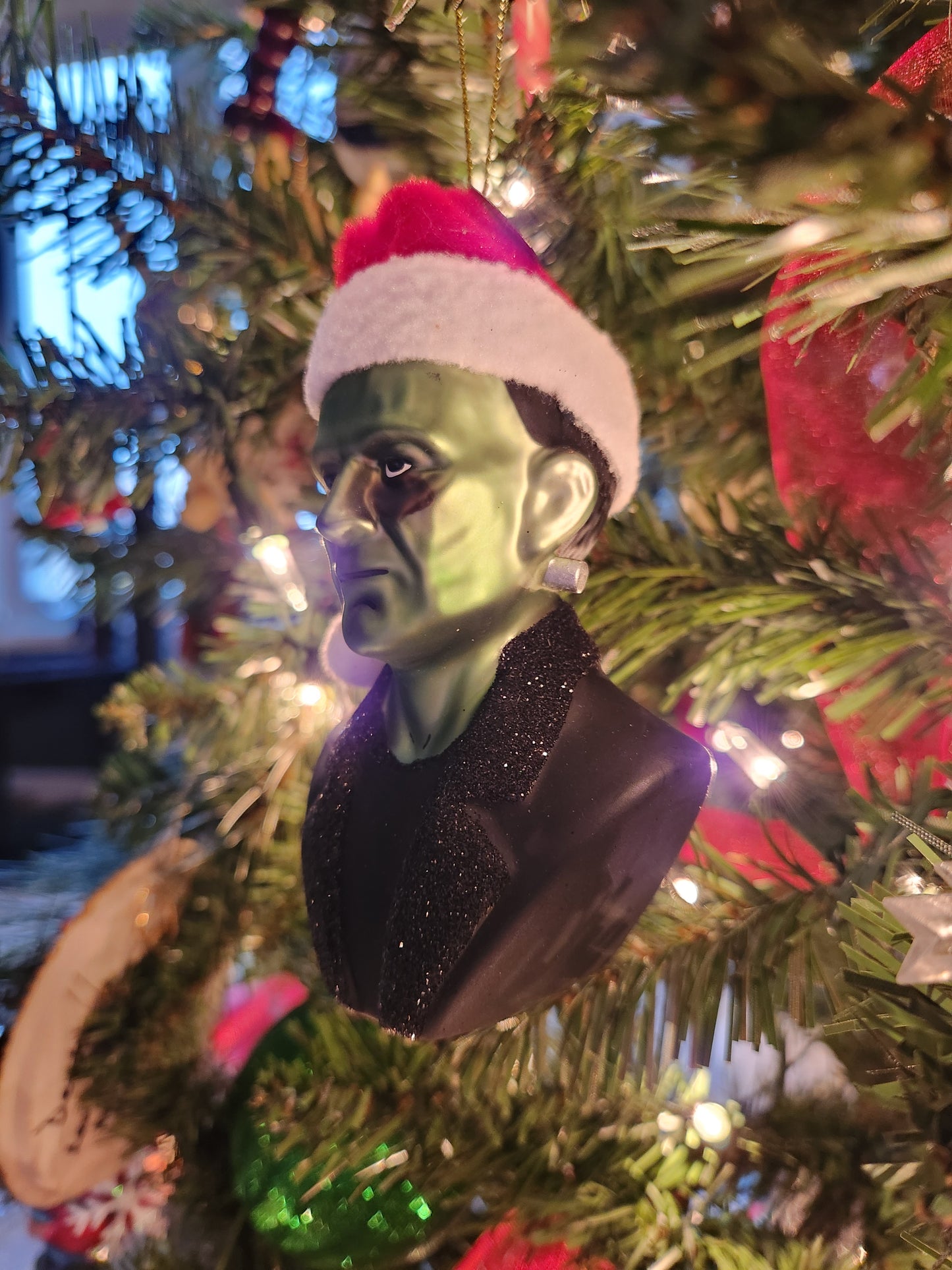 Santa Frankenstein Glass Ornament