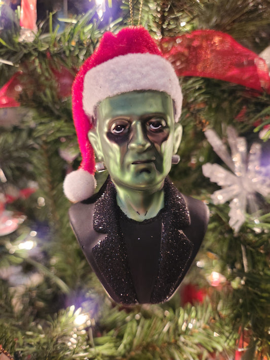 Santa Frankenstein Glass Ornament