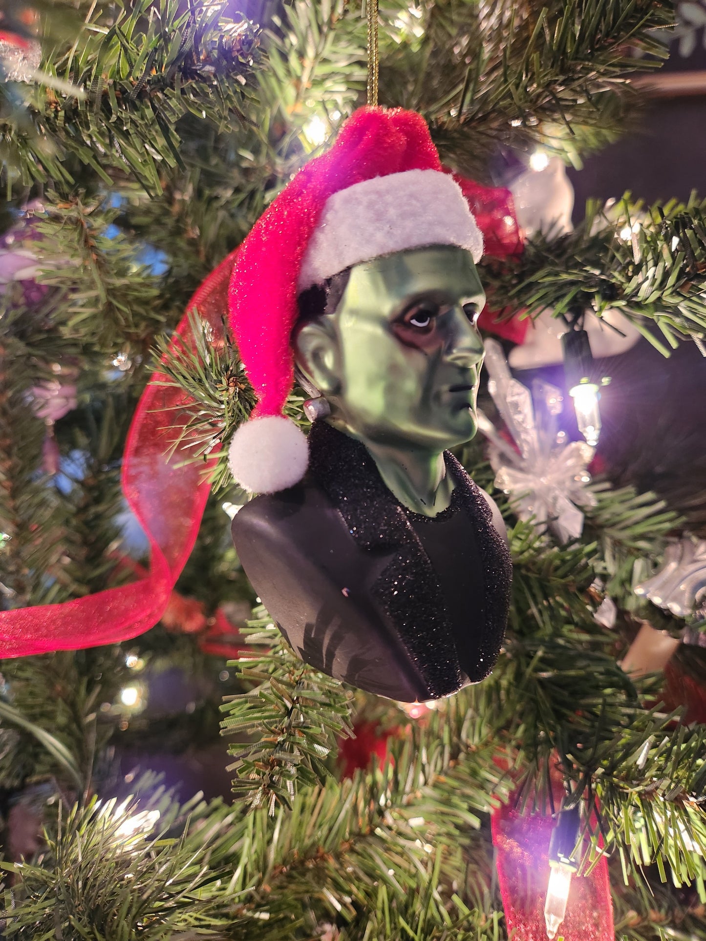 Santa Frankenstein Glass Ornament