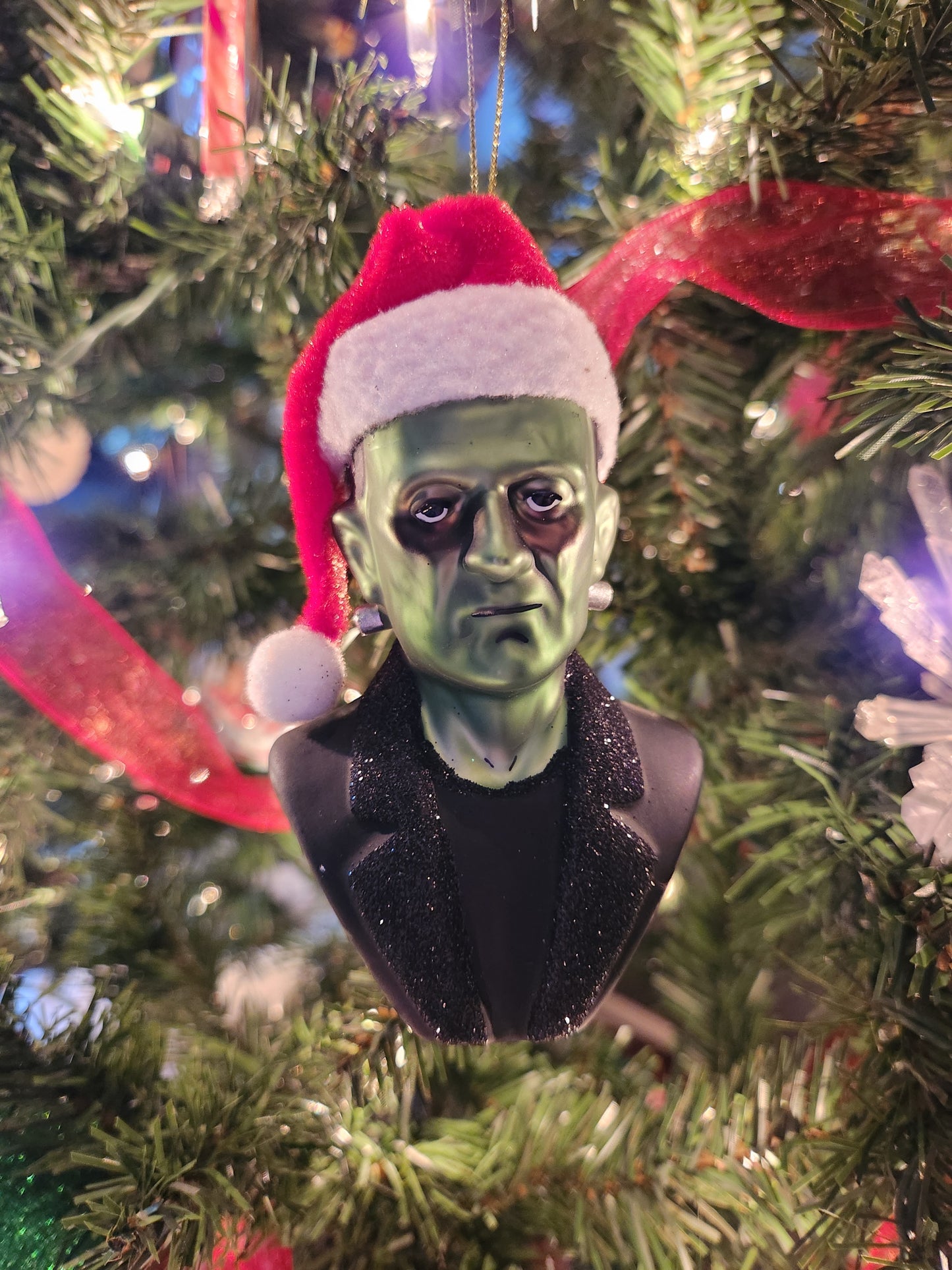 Santa Frankenstein Glass Ornament