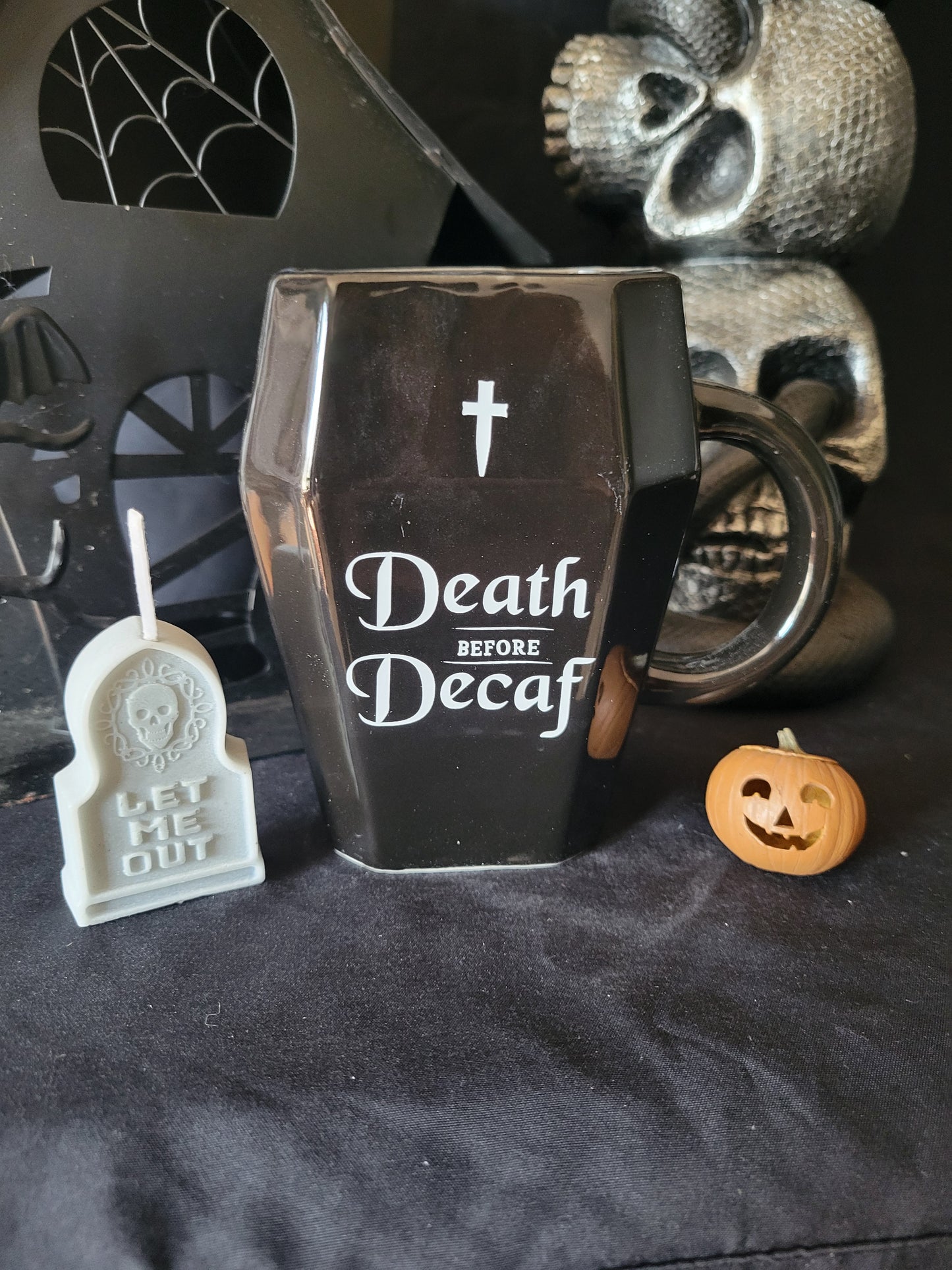 Death Before Decaf Coffin Mug